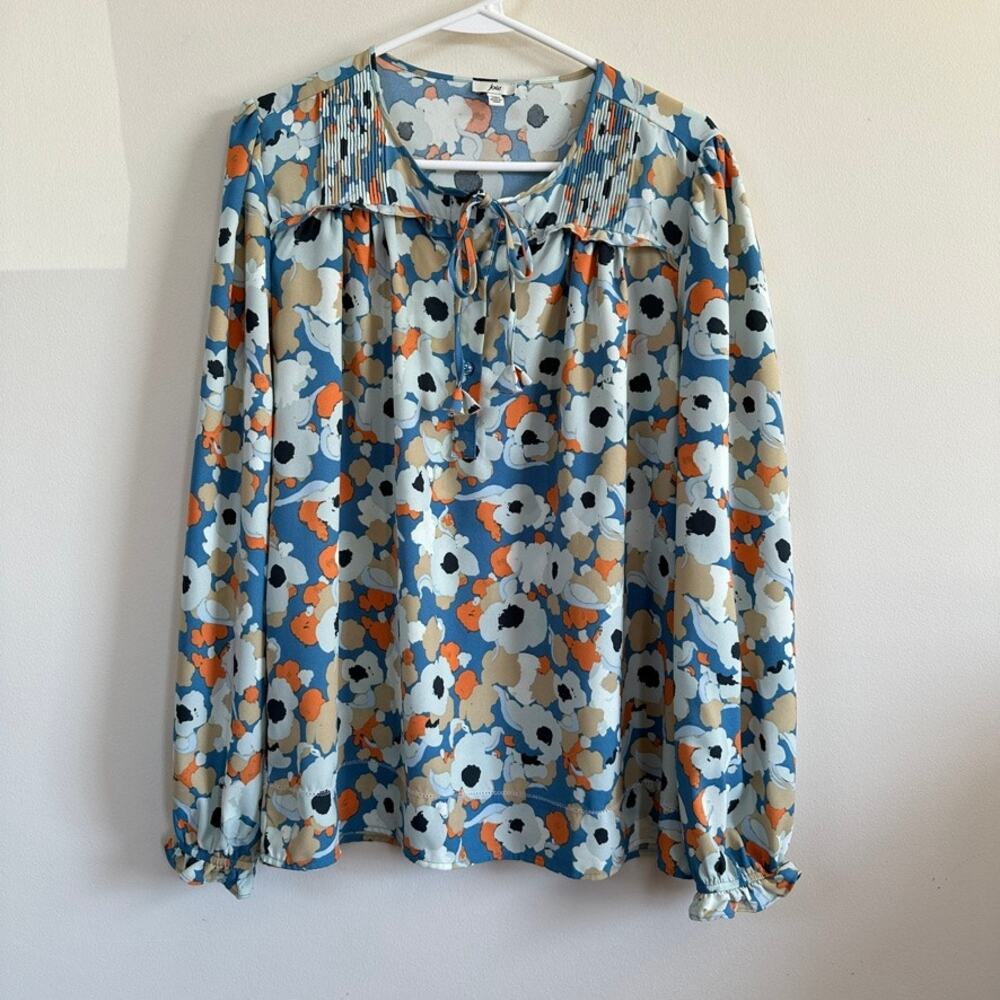 Joie Split Neck Long Sleeve Peasant Blouse Top Floral Field Blue Women's XS